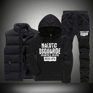 Winter Thick Warm Tracksuit Men 3 Piece Hooded Hoodies +Vest+Pant Casual Sweatsuits Men Track Suit Sportswear Set Men Coat 5XL